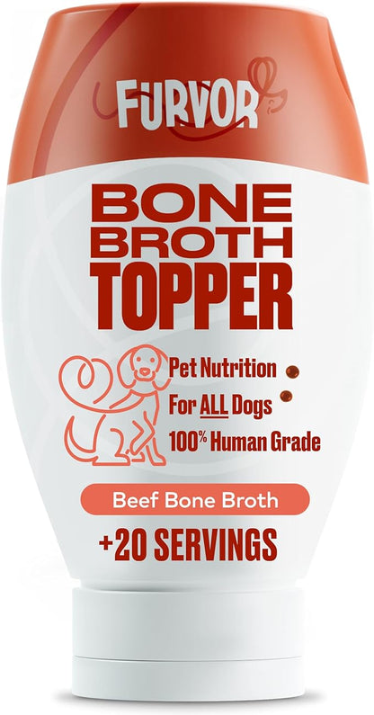 Beef Bone Broth for Dogs - Collagen Protein Supplement for Digestion, Mobility, Coat, Immune System, Healthy Dog Food Topper, Meal Boost Gravy, Grain Free, Just Add Water, Made in USA 12 oz