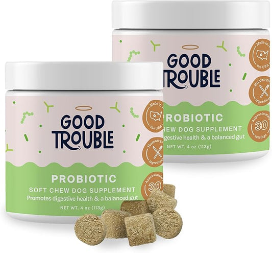 Good Trouble Pets Probiotic Supplement for Dogs - Chicken Flavor, 30 Chews - Enhanced Digestive Support (Packs of 2)