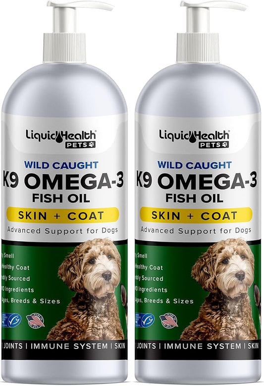 Liquid Health Pets K9 Omega 3 Fish Oil for Dogs - Liquid Omega 3 for Dogs with EPA + DPA + DHA, Dog Shedding Suplement May Reduce Itching and Support Joint, Immunity, Brain & Heart Health (16 Oz)