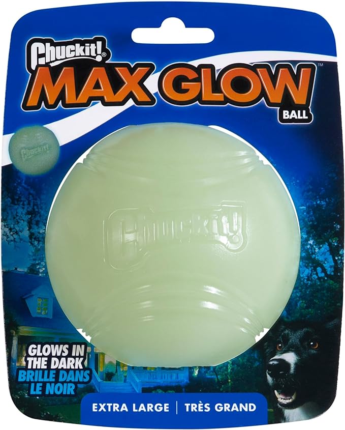 Chuckit Max Glow Ball Dog Toy, Extra Large (3.5 Inch Diameter) for dogs 100+ lbs, Pack of 1