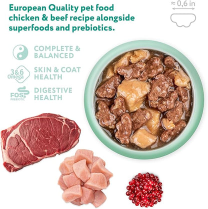 OPtimeal Grain-Free Dog Food - Proudly Ukrainian - Dog Food Wet Recipe to Help Support Healthy Digestion, Non-Grain Wet Dog Food Pouches for Adult Dogs (4.5lbs Total (24 Pouches), Chicken & Beef)