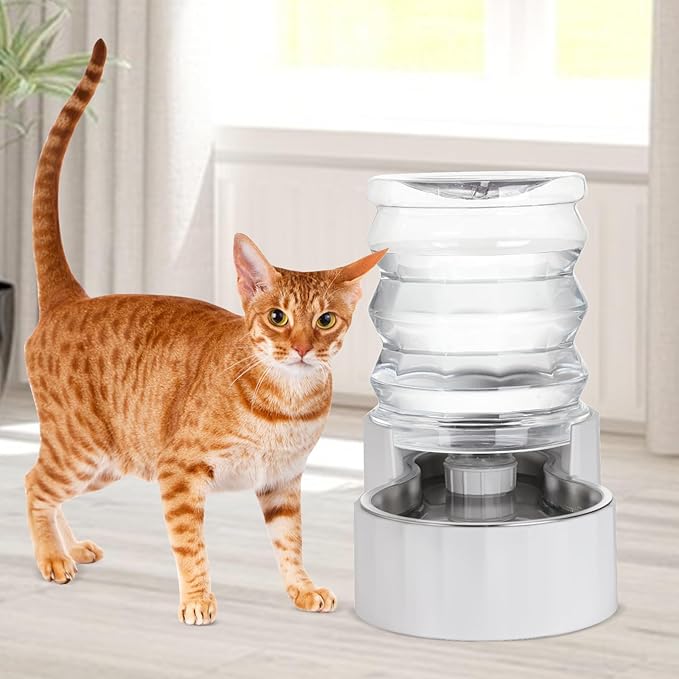 RIZZARI Automatic 4L Pet Waterer, Gravity Dog Water Bowl Dispenser, Stainless Steel Cat Water Dispenser, Large Capacity Water Feeder for Small and Medium-Sized Cats and Dogs (4L,without Filter)