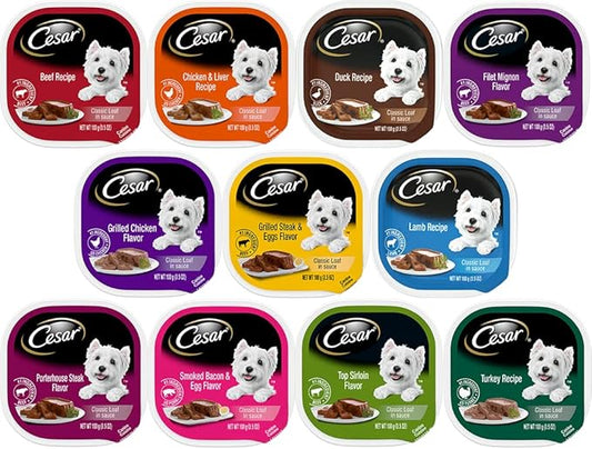 Cesar Classic Loaf in Sauce Wet Dog Food - 11 Flavor Variety Bundle, 3.5 Ounces Each - Pack of 11