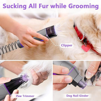 XiaZ Dog Grooming Vacuum Dryer with Clippers, 15 Kpa Dog Grooming Kit with Nail Grinder and Paw Trimmer, Hair Vacuum Groomer for Shedding Blowing Trimming Pet's Hair, 10 Pet Grooming Tools, Low-Noise