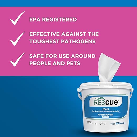 REScue One-Step Disinfectant Cleaner & Deodorizer Wipes for Veterinary Use – Cleaner for Kennels & More – Extra Large Wipes 160-Count Bucket Refill