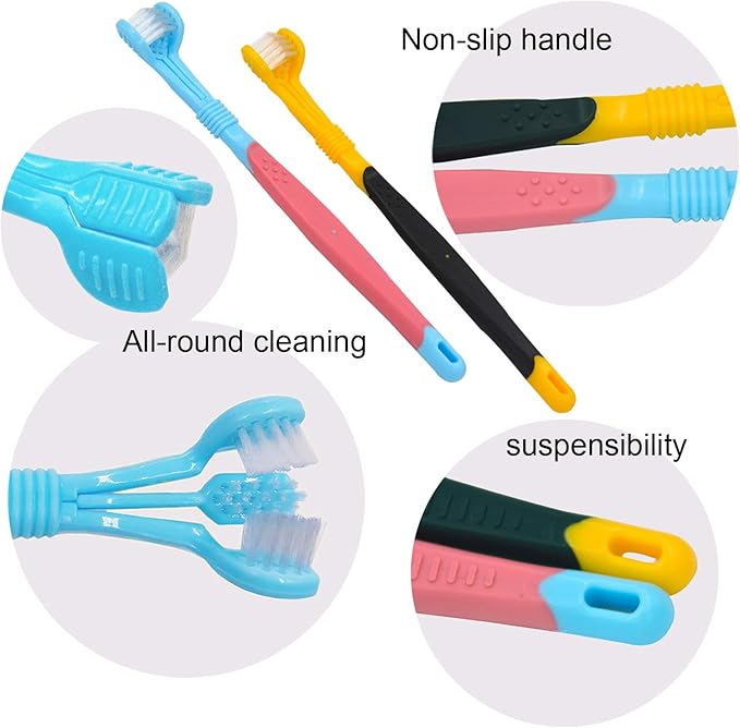 Dog Toothbrushs, 2pcs Blue Yellow, Battery Powered, Suitable for Adult Dogs, Three Sided Design for Easy Teeth Cleaning
