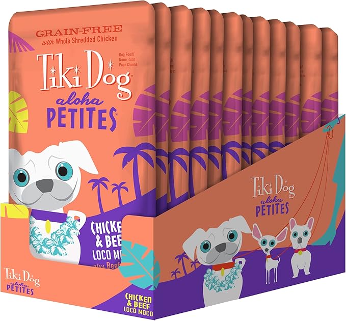 Tiki Dog Petites Grain Free, Chicken & Beef, Nutrient Dense Meat, Meal Topper for Small Dogs and All Life Stages, 3.5 oz Pouch, Pack of 12