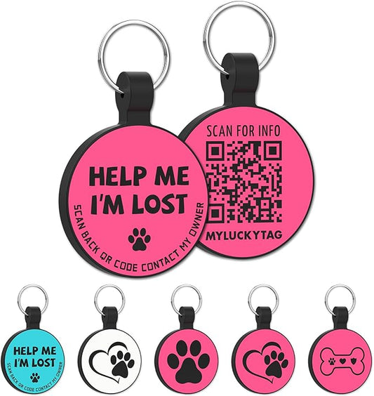 MYLUCKYTAG Silent Silicone QR Code Pet ID Tags Dog Tags - Pet Online Profile - Scan QR Receive Instant Pet Location Alert Email