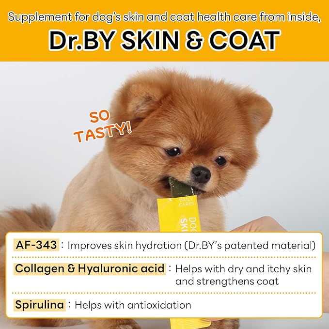 Skin & Coat – Natural Supplement for Dog’s Itch Relief and Shiny Coat with Omega 3 Fish Collagen, Spirulina, Probiotics - 30 Individually Packaged (1 Pack)