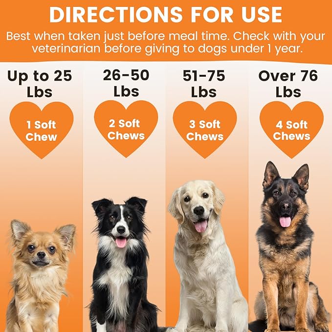 All-in-1 Multivitamin Dog Vitamins and Supplements | Soft Chews with Probiotics, Turmeric, Glucosamine, Omega Fish Oil, Digestive Enzymes for Hip and Joint Support, Skin and Coat Health