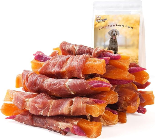 Duck & Double Purple Sweet Potato Wraps Dog Treats, Healthy Low Fat Dog Jerky High Protein Dog Training Treats Dog Snacks Chewy for Small Medium Large Dog 12-15 Counts