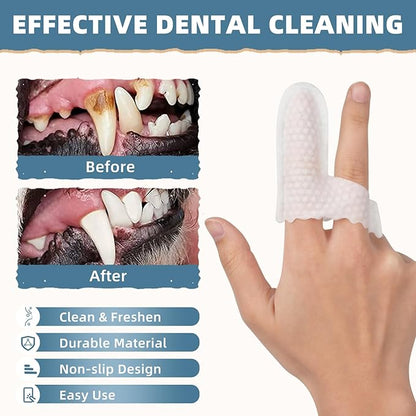 Dog & Cat Teeth Cleaning Finger Wipes - Non-Slip Design Dental Care Wipes - Reduce Plaque & Tartar and Freshen Breath - Double-Sided Durable Material (50 Pcs)