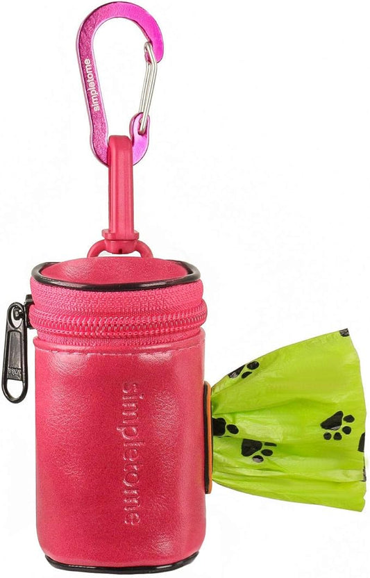 simpletome Dog Waste Bag Dispenser for Leash Belt Wear-Resistant Waterproof YKK Zipper (Microfiber Leather Pink)