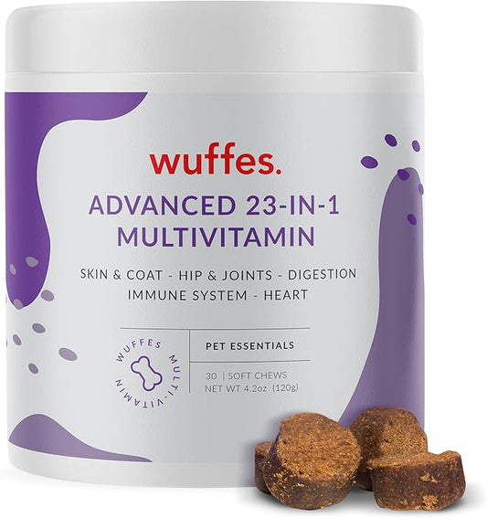 Wuffes 23-in-1 Chewable Dog Multivitamin&Supplements - Dog Multivitamin for Small&Large Breed - Pet Vitamins and Minerals for Coat, Heart, Hips&Joints, Digestion&Immune System, 30 Soft Chews (23-in-1)