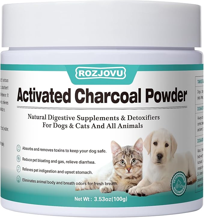 Activated Charcoal for Dogs, Cats, and All Pets, Charcoal for Dogs Poisoning, Digestive Health, Gas & Liver Support, Non-GMO, Gluten Free,3.53oz(Powder)
