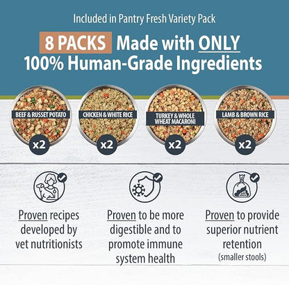JustFoodForDogs Pantry Fresh Dog Food Variety Pack, Complete Meal or Dog Food Topper, Beef, Chicken, Turkey, & Lamb Human Grade Dog Food Recipe - 12.5 oz (Pack of 8)