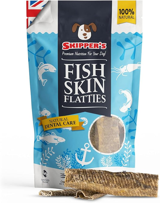 SKIPPER'S Dogs Fish Skin Flatties - Air Dried Grain Free Dog Treats, Great for Teeth, Long Lasting Dog Chews, Remove Plaque, Source of Omega 3, Naturally Low in Fat | Short (2.5Oz)