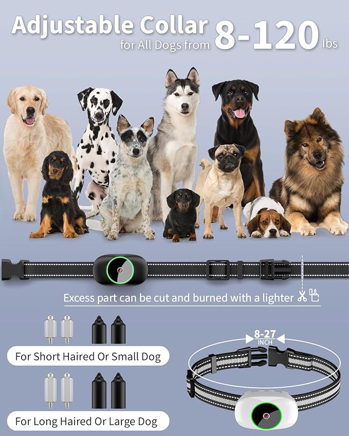 Dog Shock Collar for 2 Dogs, Dog Training Collar with Remote for Large Medium Small Dogs, Rechargeable E-Collar Waterproof Collars with 3 Training Modes, Range up to 3300Ft-Grey