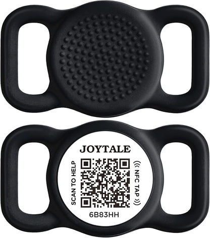 Joytale [ NO APP Required ] Silent Silicone QR Code Dog Tag, Slide On Dog Tags for 1 Inch Wide Collars or Vest, NFC Pet Online Profile, Scan QR to Send Location Alert Email, Black, M