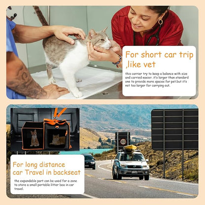 20 x 14 x 14 inches expandable pet carrier for 1 large cat Under 25 lbs,2 medium cats/rabbits 20 lbs+, 1 small dog under 15 lbs,cat Crate/Bag for short trip/long distance car Travel