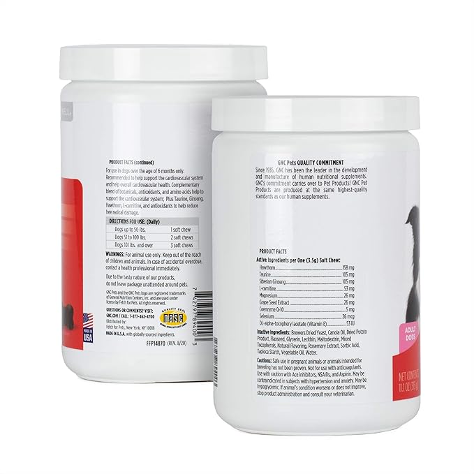 GNC Pets Advanced Dog Supplements for Cardiovascular Support| 90 Ct Soft Chew Dog Supplements for Cardio Health and Heart Health | Easy to Chew Dog Supplements, Made in The USA