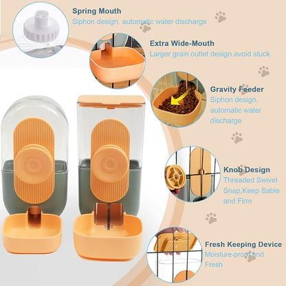 Hanging Automatic Food Water Dispenser,Gravity Rabbit Feeder and Water Dispenser Set,Cage Cat Food and Water Dispenser Food Bowl for Bunny Chinchilla Guinea Pig Hedgehog Ferret