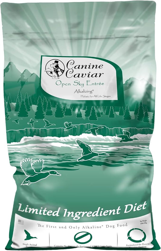 Canine Caviar Open Sky Dog Food – Limited Ingredient Alkaline Holistic Dog Food – All Life Stages – Gluten Free, Ultra-Premium Dog Food – Healthy Skin & Coat – Duck & Quinoa – 22 lbs
