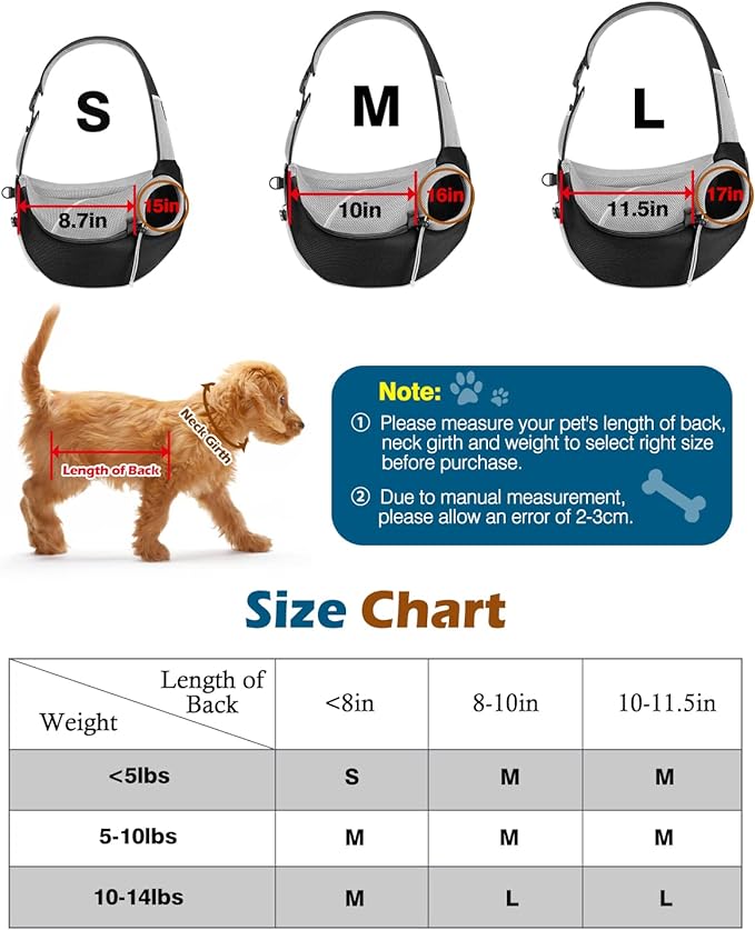 Pawaboo Dog Sling Carrier, Dog Papoose with Zipper Touch Pocket, Hand Free Breathable Mesh Puppy Carrier, Crossbody Satchel Dog Purse with Adjustable Strap for Outdoor Travel, Black, Large