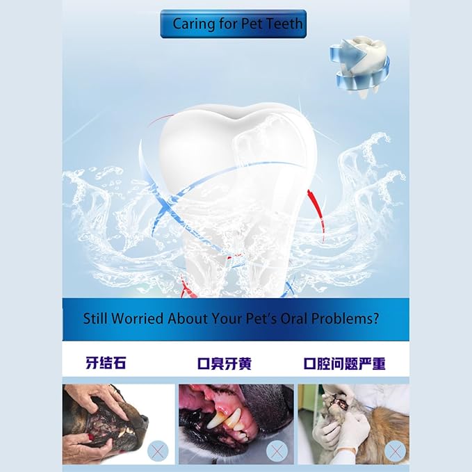 Cat Dog Pet Toothbrush & Toothpaste Kit,360 Degree Pet Toothbrush,Pet Teeth Cleaning kit,Reduces Plaque, Whitens Teeth, Freshens Breath