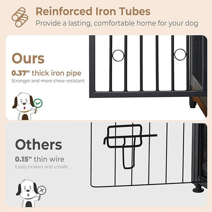70.86'' Dog Crate Furniture Large Breed TV Stand with Cushion & Double Rooms,Wooden Dog Kennel Dog Crate End Table with Removable Divider for Large Medium Dogs, Brown