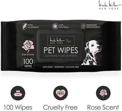 Nicole Miller Rose Scented Alcohol-free Pet Wipes, Clean Ears, Paws, Body, & Butt - 100pk