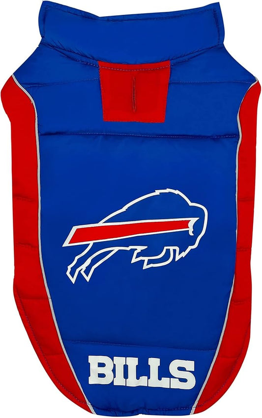 NFL Buffalo Bills Puffer Vest for Dogs & Cats, Size Large. Warm, Cozy, and Waterproof Dog Coat, for Small and Large Dogs/Cats. Best NFL Licensed PET Warming Sports Jacket