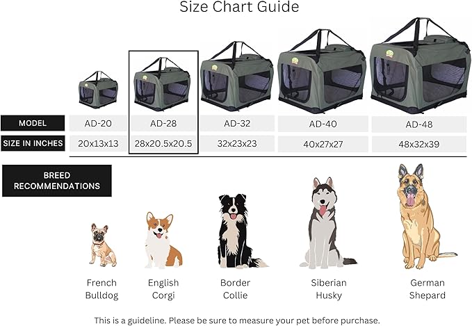 Go Pet Club 28" Soft Collapsible Dog Crate for Dogs, Portable Pet Carrier, Thick Padded Pet Travel Crate for Indoor & Outdoor, Soft Sided Pet Foldable Kennel Cage with Durable Mesh Windows, Sage Green