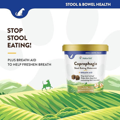 NaturVet – Coprophagia Stool Eating Deterrent Plus Breath Aid – Deters Dogs from Consuming Stool – Enhanced with Breath Freshener, Enzymes & Probiotics – 70 Soft Chews