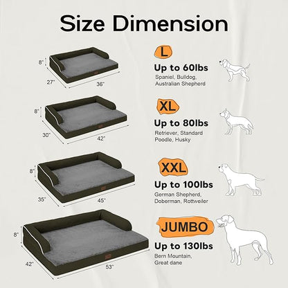 Large Dog Bed Orthopedic Washable - Removable Waterproof Cover Bed Pet - Large Big Dogs - Memory Foam - Couch Sofa with Removable Bolster