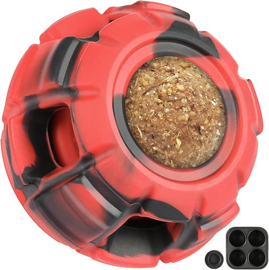 Interactive Dog Toys for Boredom, DIY Frozen Treats Filling Dog Lick Ball, Food Dispensing Rubber Dog Toys for Small Dogs to Keep Busy- Reusable/Red&Black