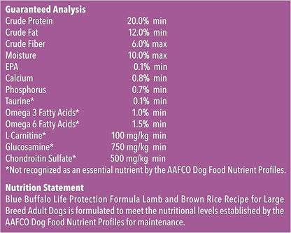 Blue Buffalo Life Protection Formula Natural Adult Large Breed Dry Dog Food, Lamb and Brown Rice 34-lb