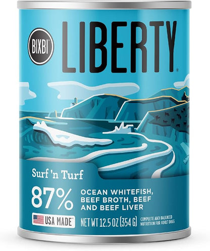 BIXBI Liberty Grain-Free Canned Wet Dog Food, Surf 'n Turf Recipe, 12.5 oz. Cans (Pack of 12)