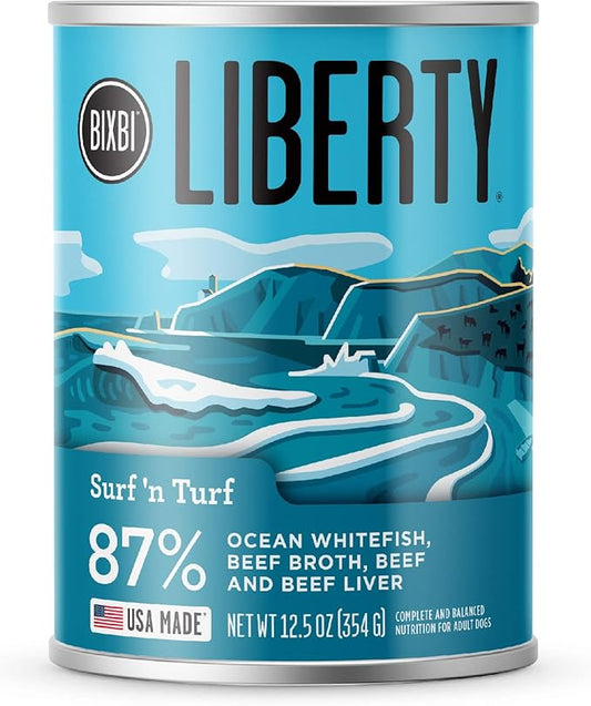 BIXBI Liberty Grain-Free Canned Wet Dog Food, Surf 'n Turf Recipe, 12.5 oz. Cans (Pack of 12)