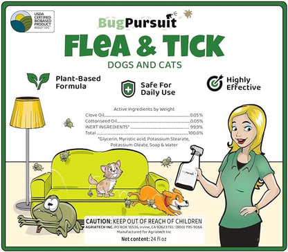24oz Flea &Tick Spray, Flea and Tick Prevention for Dogs, Cats, Non-Toxic, Safe for Pets & Kids, Flea and Tick Spray for Home, Killer Flea, Tick, Lice, 100% USDA Biobased, Made in USA