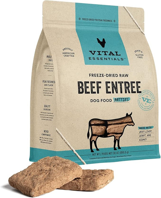 Vital Essentials Freeze Dried Raw Dog Food, Beef Patties Entree, 30 oz