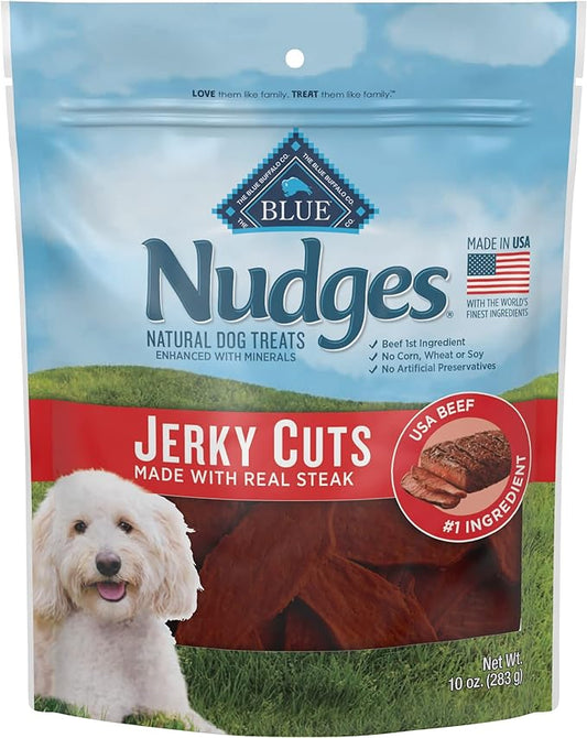 Blue Buffalo Nudges Jerky Cuts Natural Dog Treats, Steak, 10oz Bag