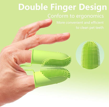 2 PCS Finger Toothbrush for Dogs, 135º Surround Bristles, Two Fingers Toothbrushes Kit for Dogs/Cats Teeth Cleaning, Dental Care for Dogs, Cats, Puppies and Small Pets (Green)