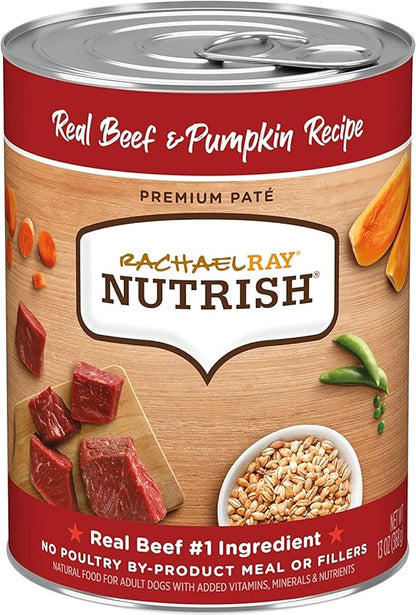 Nutrish Rachael Ray Beef, Pea & Brown Rice 28 Pounds Dry Dog Food + Beef & Pumpkin 13 Ounce (Pack of 12) Wet Dog Food Bundle