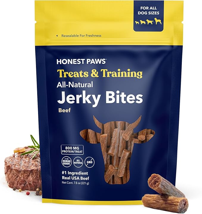 Honest Paws Dog Jerky Treats - All-Natural Jerky Dog Treats for Training Pets - Human Grade Bites - Real USA Beef