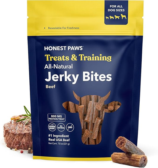 Honest Paws Dog Jerky Treats - All-Natural Jerky Dog Treats for Training Pets - Human Grade Bites - Real USA Beef