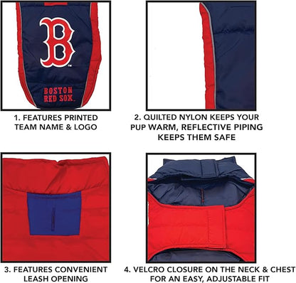 MLB Boston Red Sox Puffer Vest for Dogs & Cats, Size Medium. Warm, Cozy, and Waterproof Dog Coat, for Small and Large Dogs/Cats. Best MLB Licensed PET Warming Sports Jacket