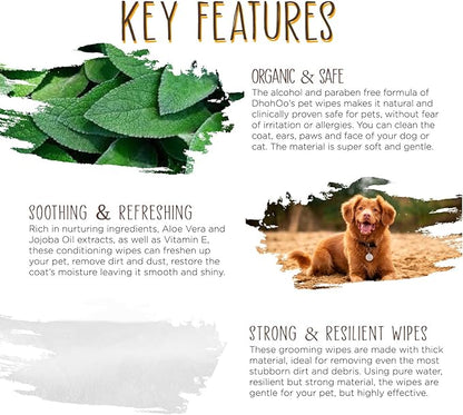 Dhohoo Dog Wipes, Dog Cat Grooming Wipes for Daily Use, Soft and Gentle Pet Wipes for Paws, Ear, Body and Butt, Portable 240 Wipes for Home and Travel Use