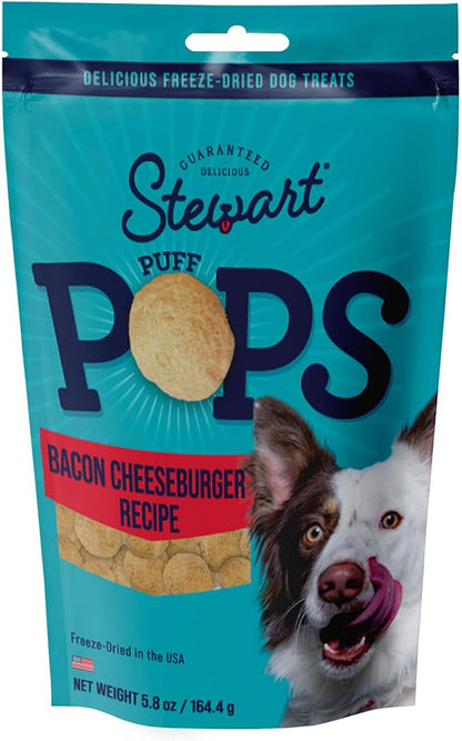 Stewart Freeze Dried Dog Treats, PuffPops Bacon and Cheeseburger Recipe, Gluten Free, 5.8 Ounce Resealable Pouch, Made in USA, Dog Training Treats