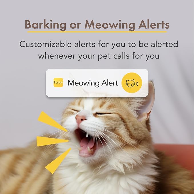 Furbo Mini NEW Pet Camera: Home Security Camera with Barking or Meowing Alerts, Cat or Dog Camera with Phone App, Smart Home Indoor Cam with 2-Way Speaker and Night Vision (No Subscription Required)